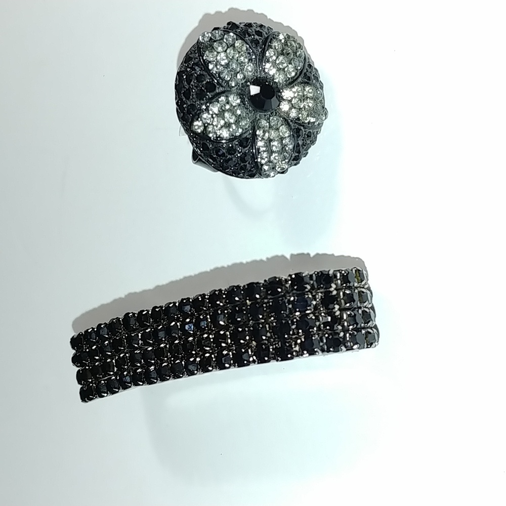 Black rhinestone bracelet + ring NWT